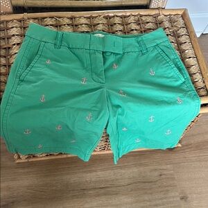J. Crew Green and Pink Bermuda Shorts with Anchor Print